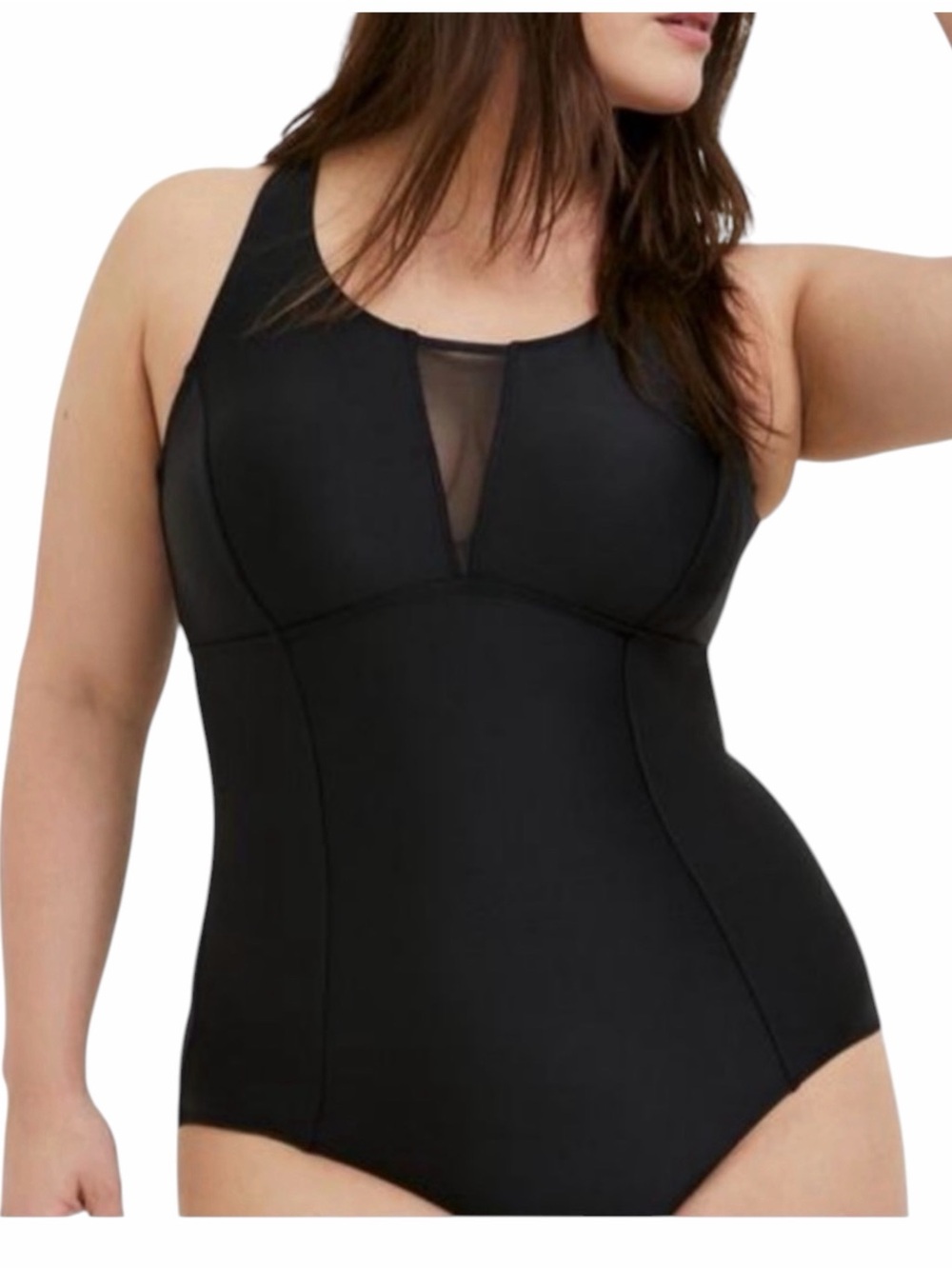 Torrid Black V neck Mesh One Piece Swimsuit